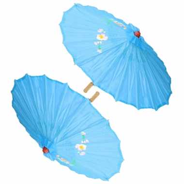 X stuks chinese deco paraplu lichtblauw
